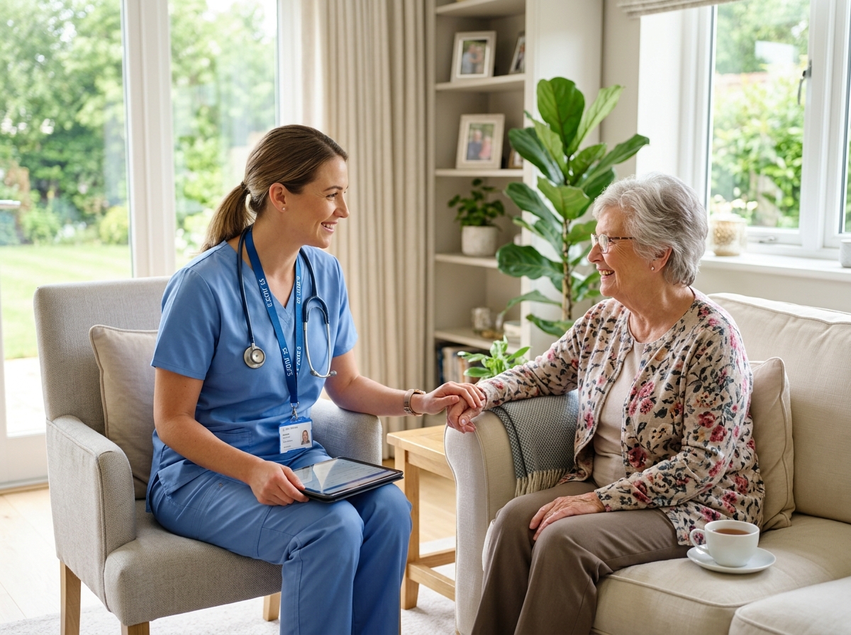 Compassionate Luisa Grace registered nurse caring for an elderly patient at home